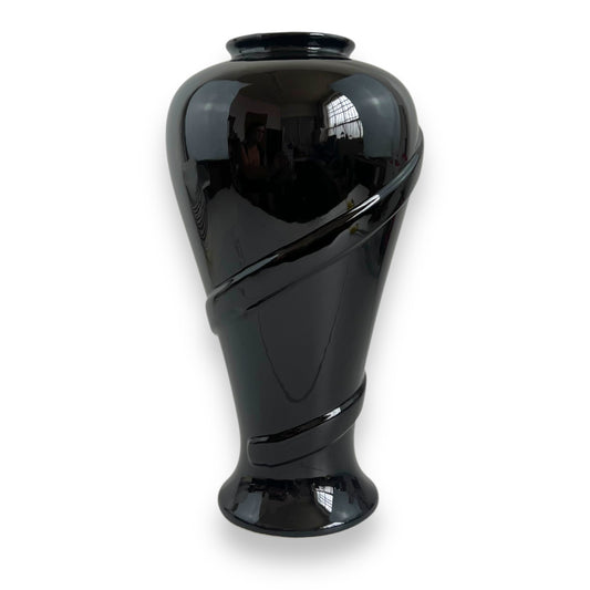 Large Glossy Black Ceramic Vase