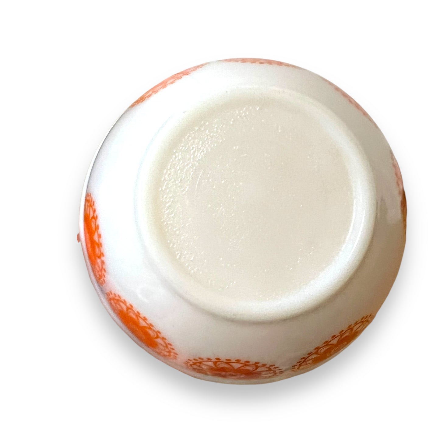 Retro White Glass Mixing Bowl with Orange Floral Pattern