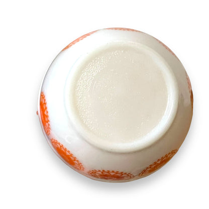 Retro White Glass Mixing Bowl with Orange Floral Pattern