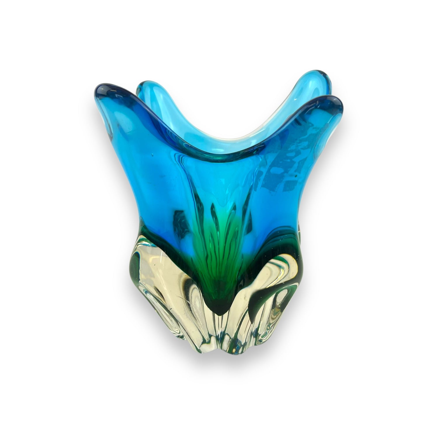 Blue and Green Art Glass handkerchief vase