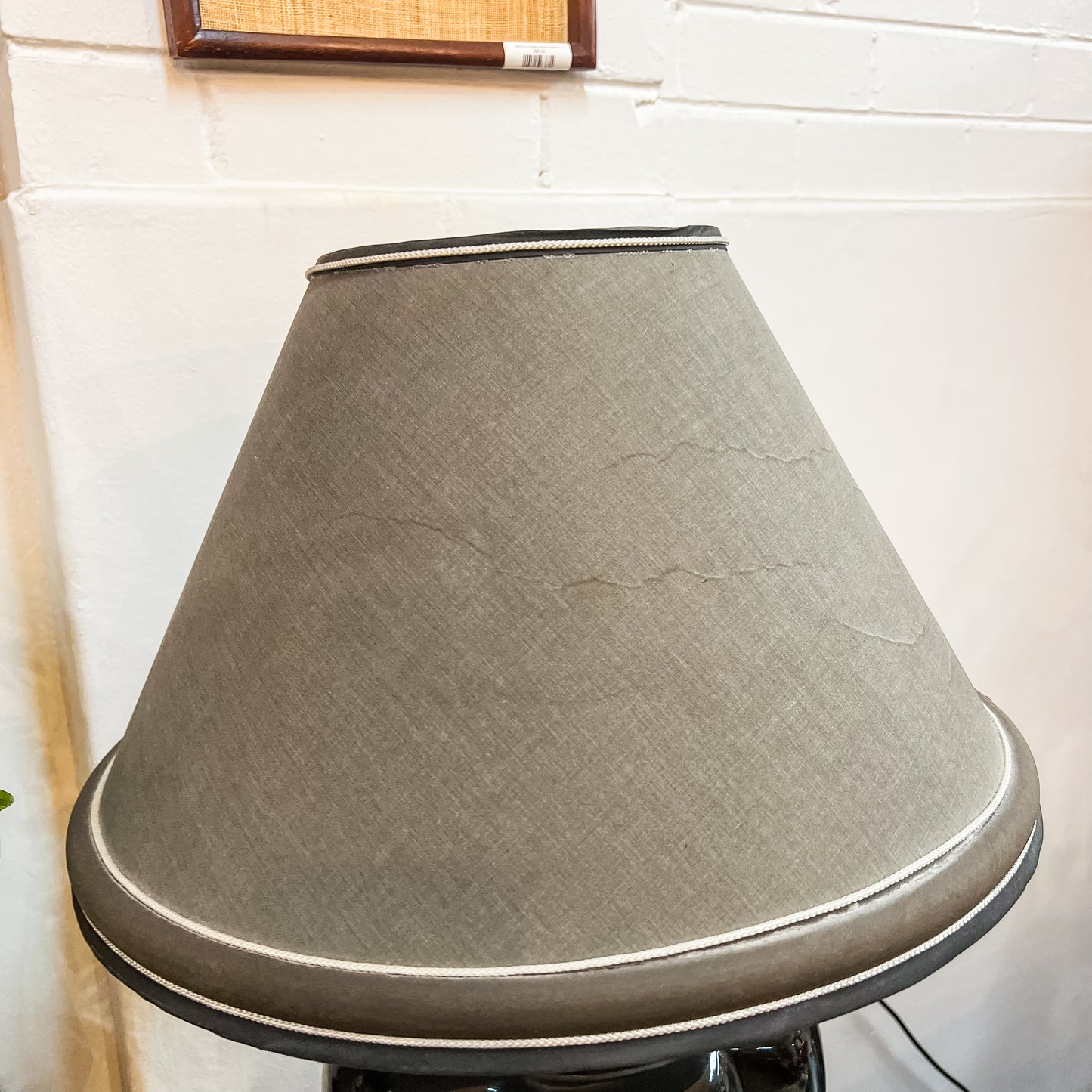 Black Glazed Ceramic Table Lamp with Grey Shade