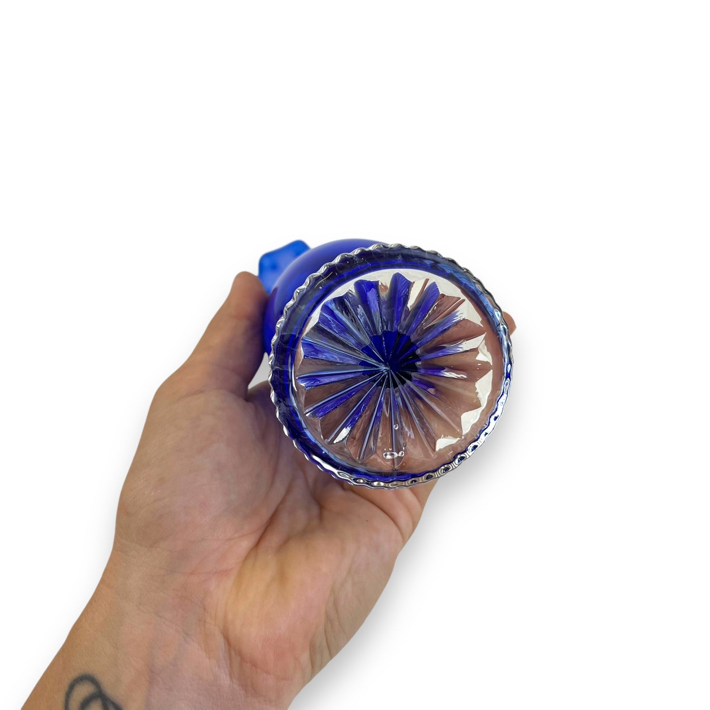 Cobalt Blue Art Glass Vase with Clear Base