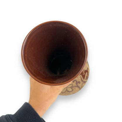 Large brown flower etched vase