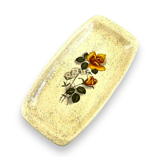 Yellow rose speckled rectangle plate