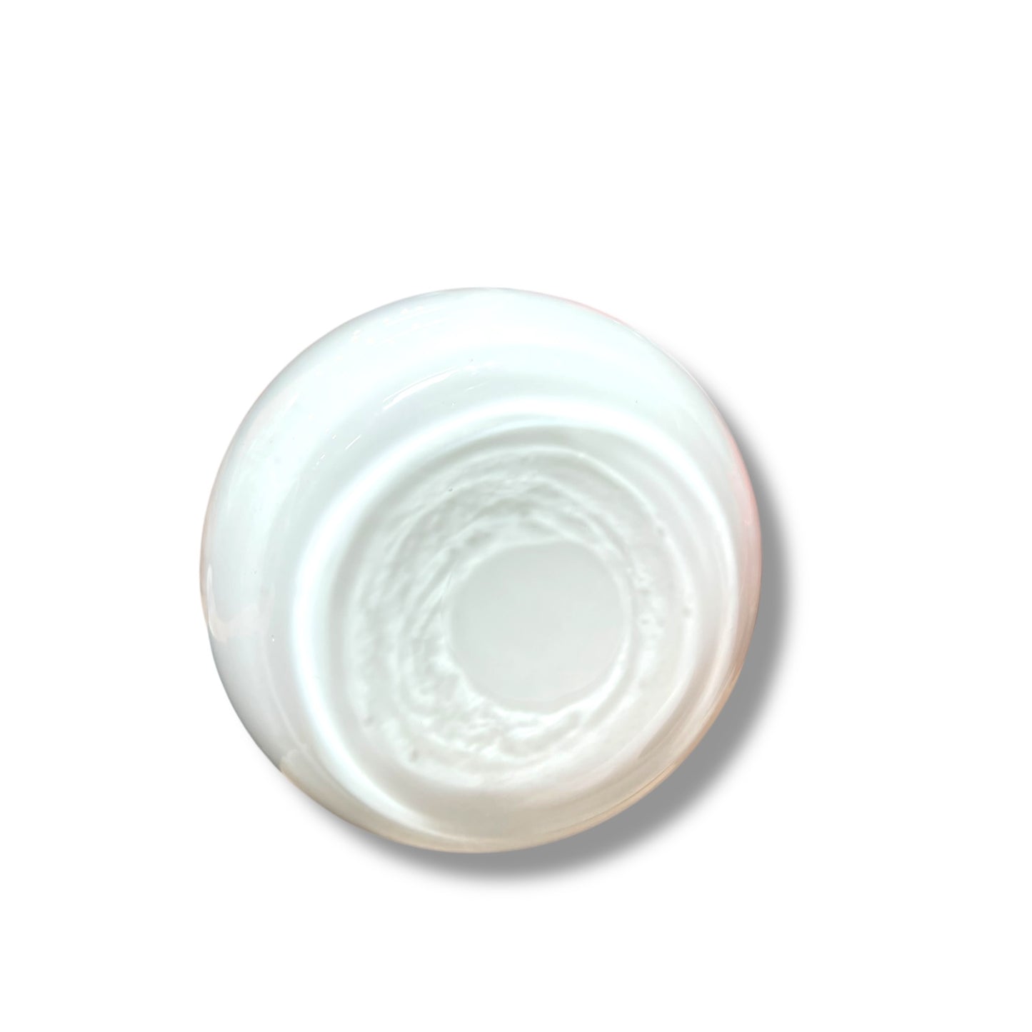 Italian art glass vase in glossy opaque white with a striking reddish-orange spiral accent