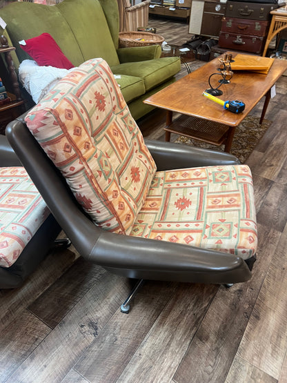 2.Swivel Lounge Chair with Chrome Star Base & Geometric Upholstery