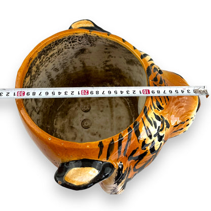 Large Italian Tiger Head Ceramic Planter