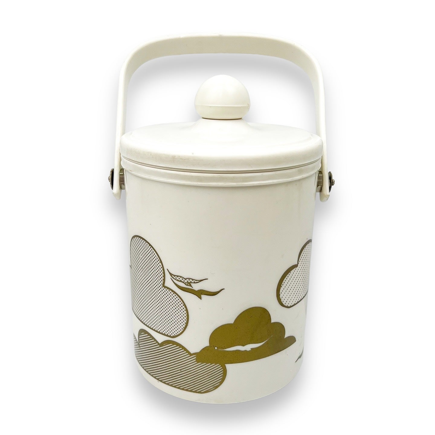 White and Gold Plastic Icd Bucket with clouds and birds artwork