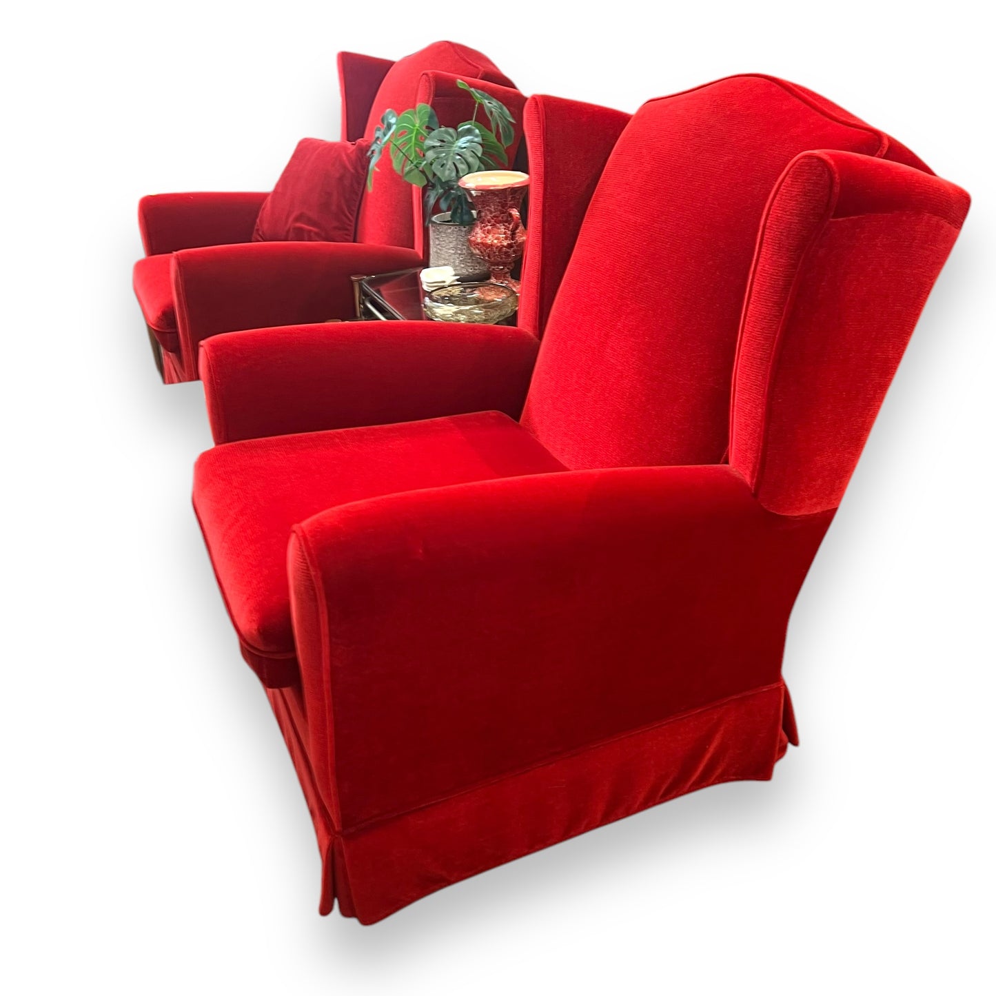 Red Velvet Wingback Armchair