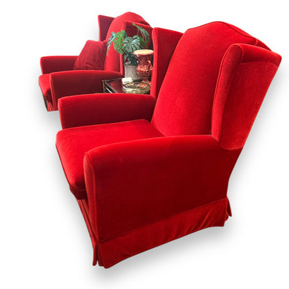 Red Velvet Wingback Armchair