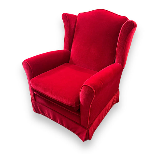 Red Velvet Wingback Armchair
