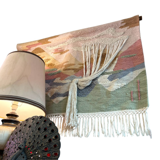 Landscape of mountains with Tassel Detail - South African  Tapestry Wall Hanging