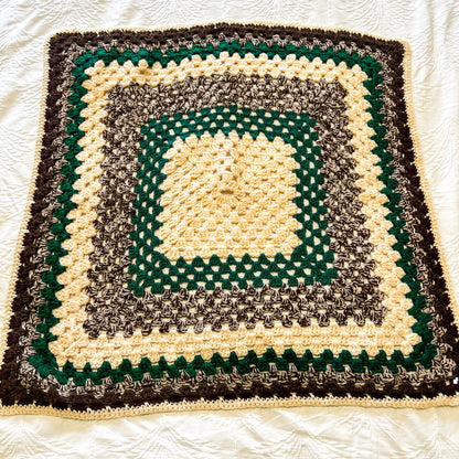 Brown & Green Crochet Knit Baby Blanket 85cm x 85cm