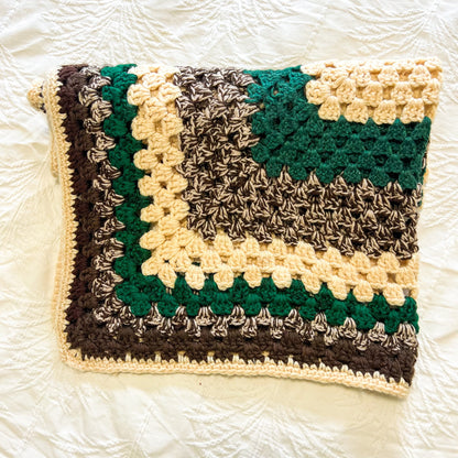 Brown & Green Crochet Knit Baby Blanket 85cm x 85cm
