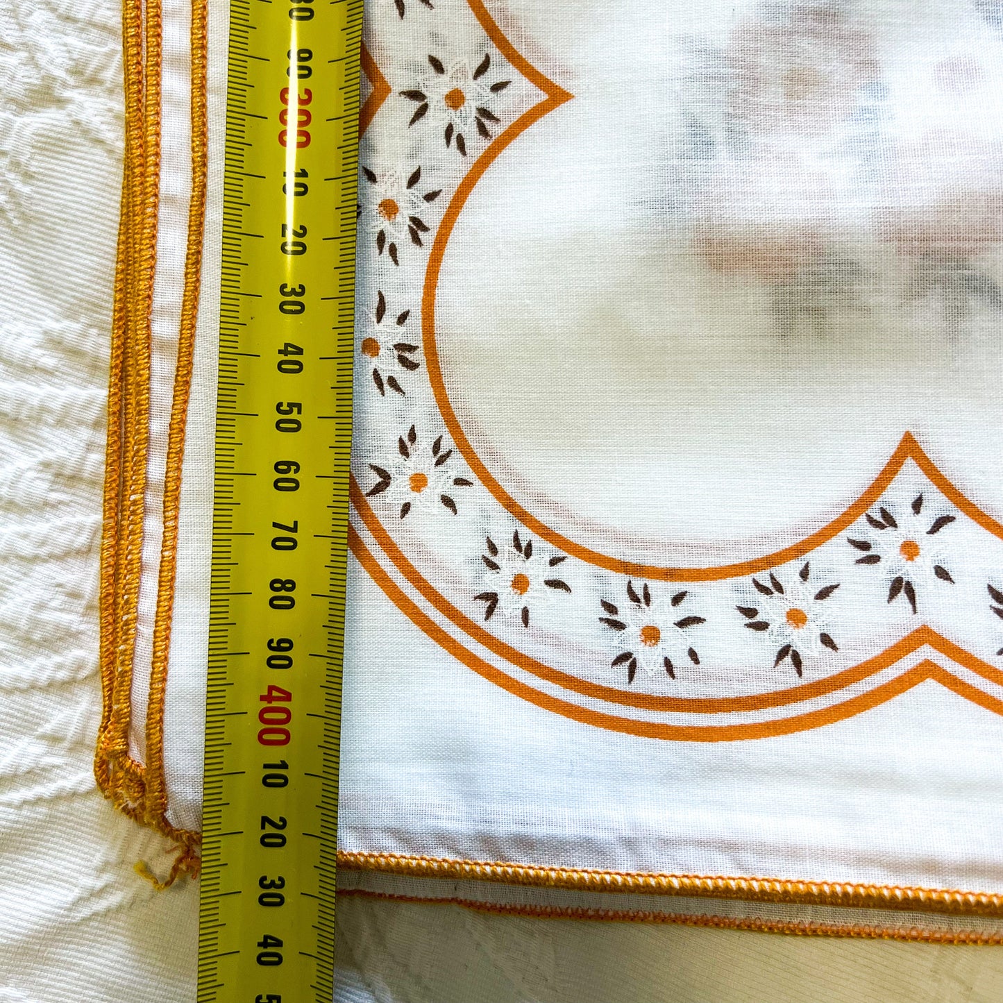 Vintage fabric napkins orange flower pattern orange trim set of 12