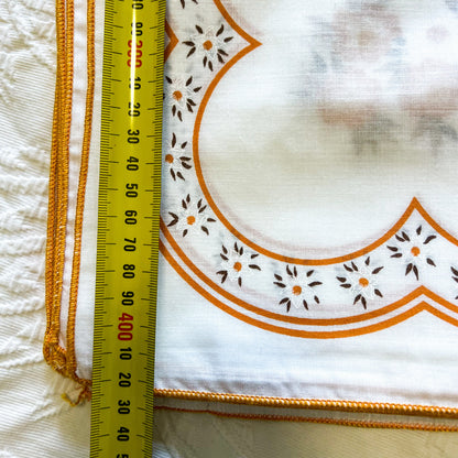 Vintage fabric napkins orange flower pattern orange trim set of 12