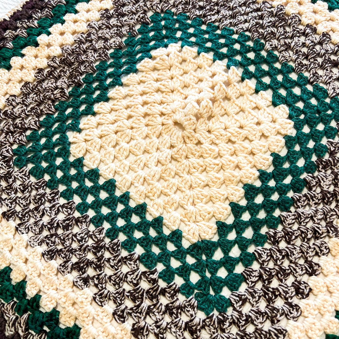 Brown & Green Crochet Knit Baby Blanket 85cm x 85cm