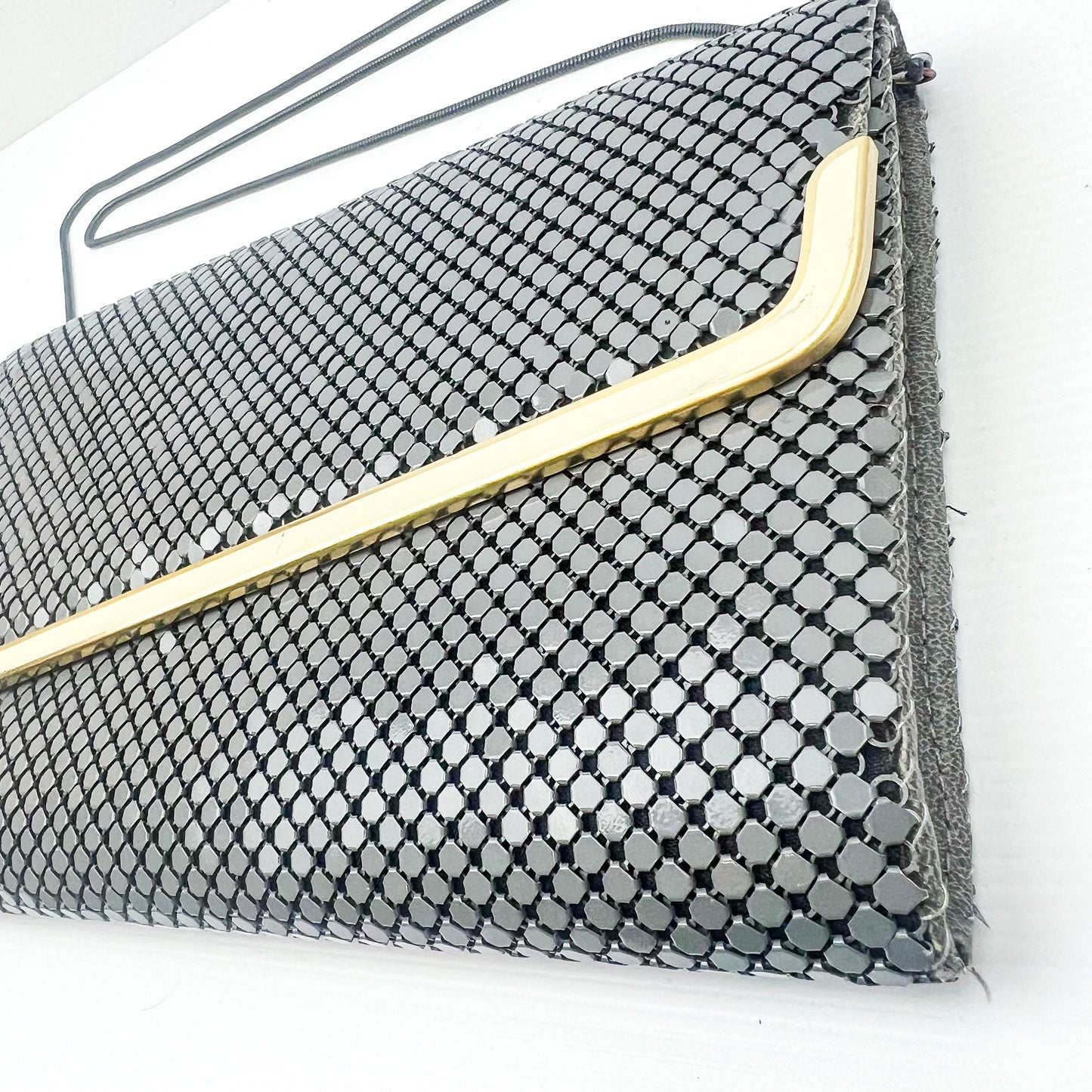Vintage Grey mesh purse - shoulder metal strap