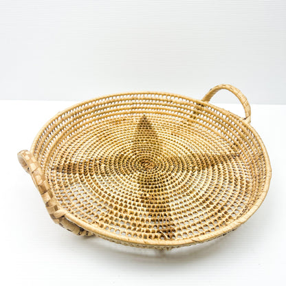 Woven Seagrass round tray with two handles