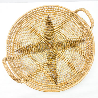 Woven Seagrass round tray with two handles