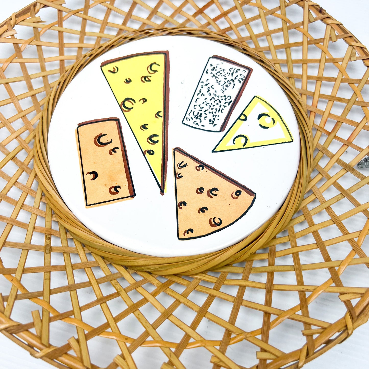 Cane cheese plate with cheese tile and knife