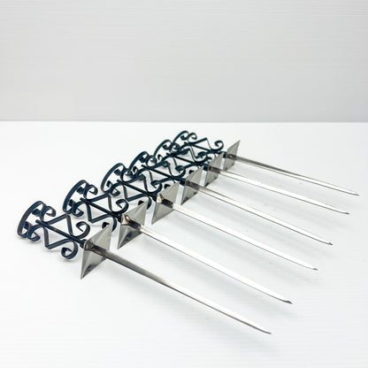 Black ornate handle retro fondue fork spikes set of 6 - made in Japan