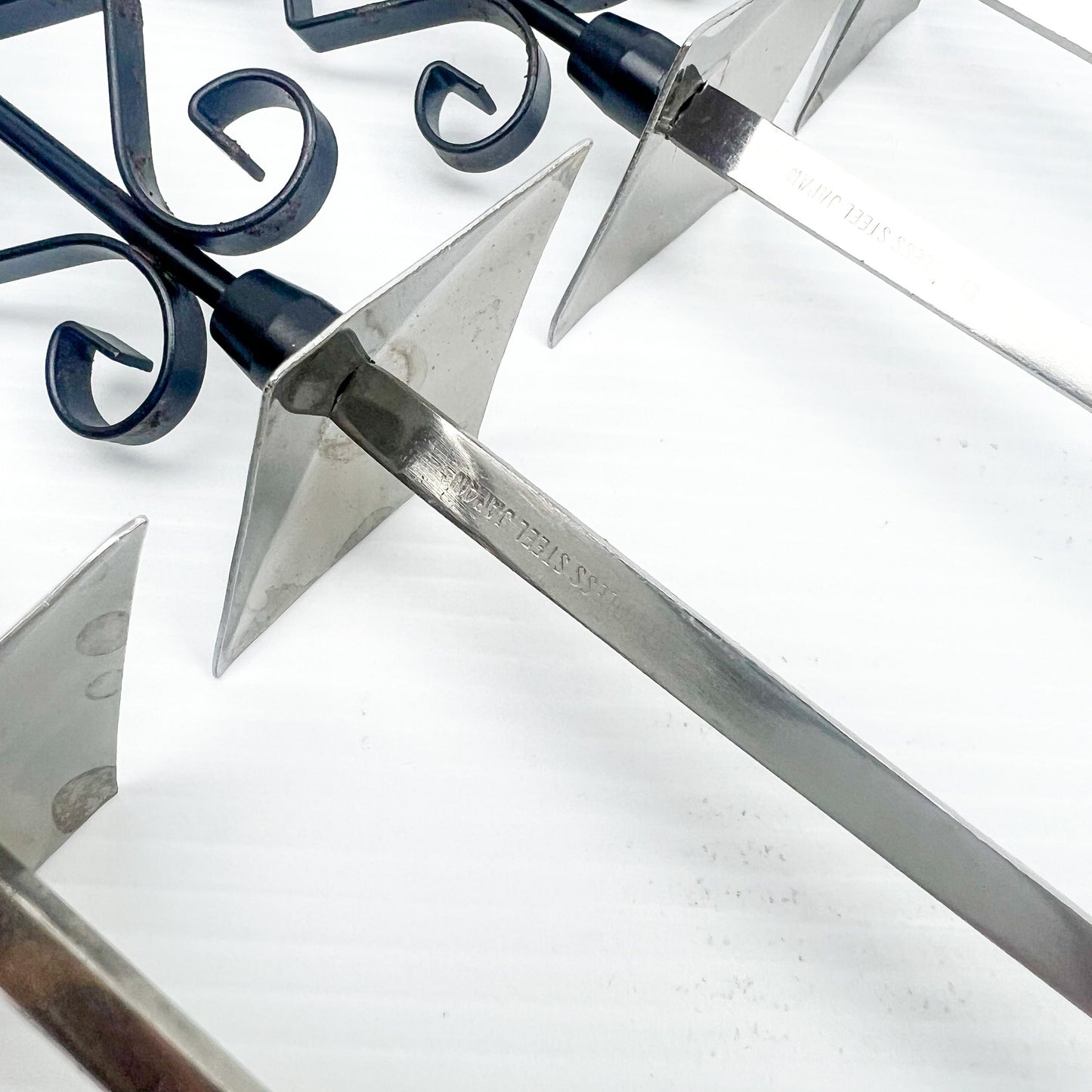 Black ornate handle retro fondue fork spikes set of 6 - made in Japan