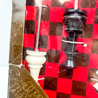 Vintage triple plated chrome 4 Piece Chess Theme Bar Utensil Box Set