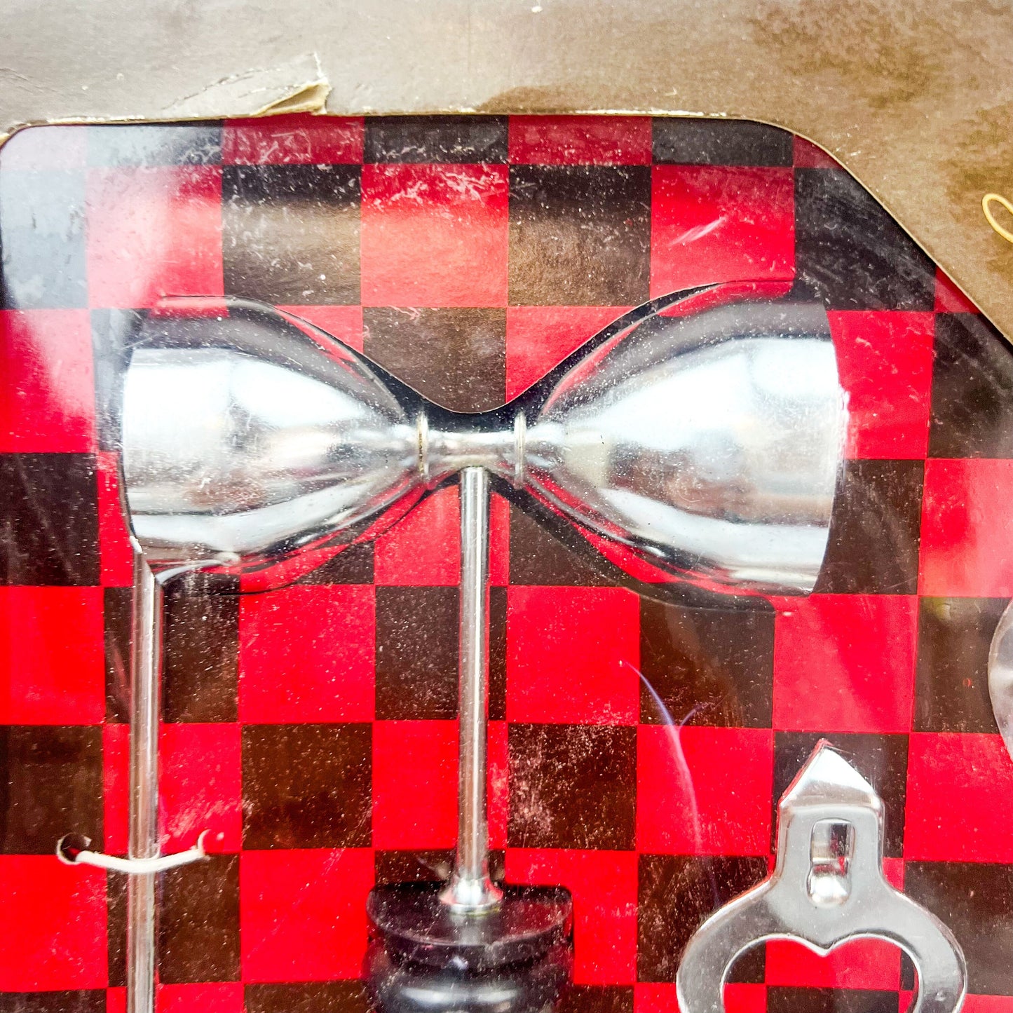 Vintage triple plated chrome 4 Piece Chess Theme Bar Utensil Box Set