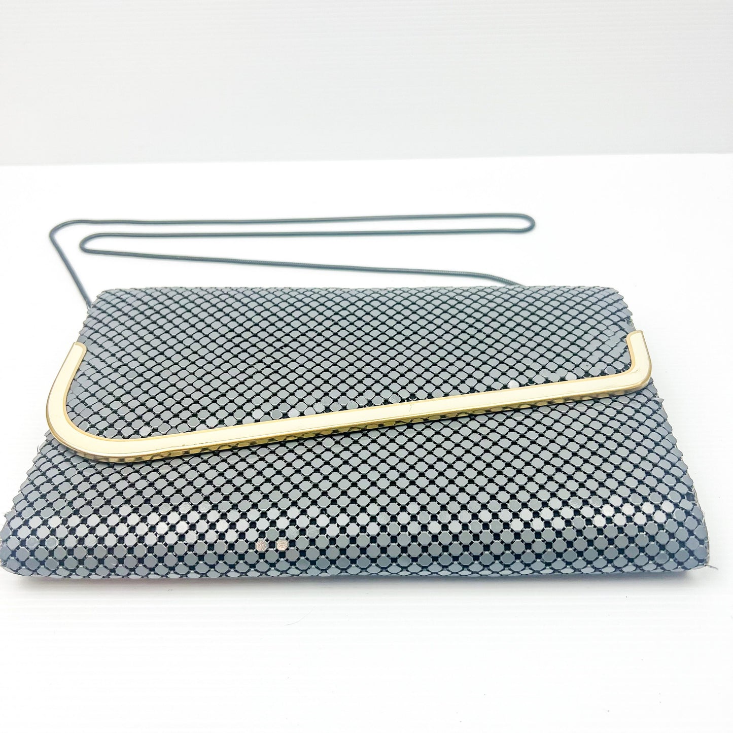 Vintage Grey mesh purse - shoulder metal strap