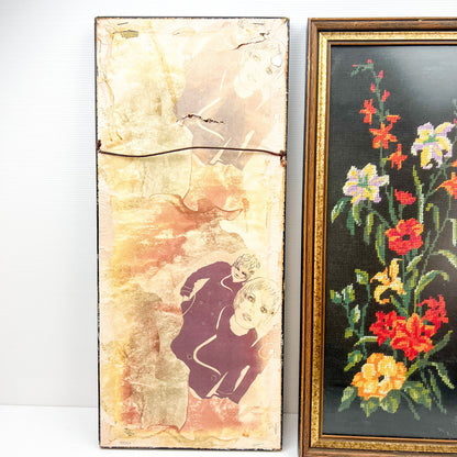 Vintage flower tapestry framed art