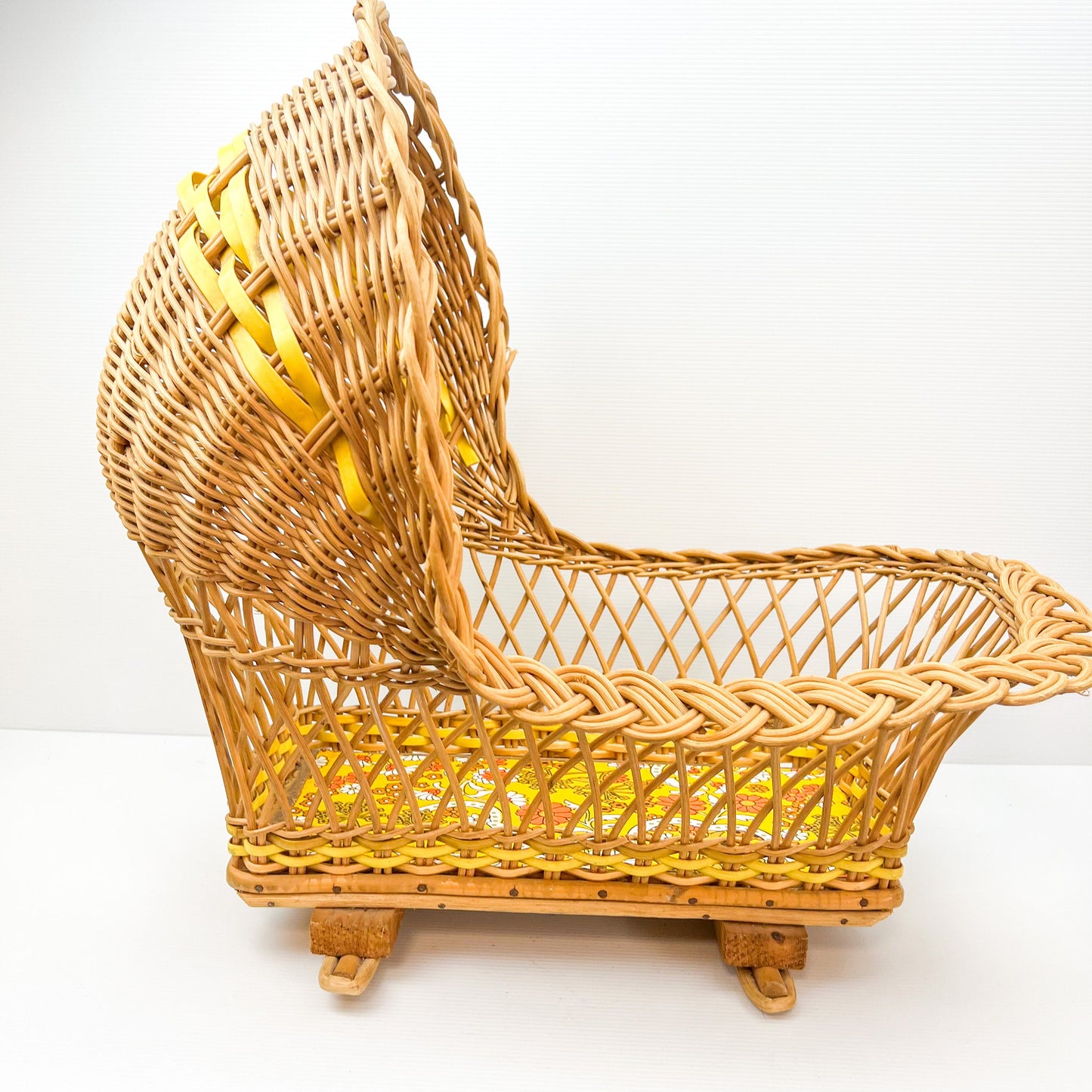 Vintage cane dolls rocking basket bassinet