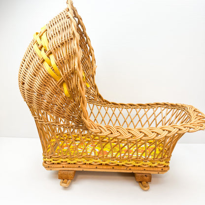 Vintage cane dolls rocking basket bassinet