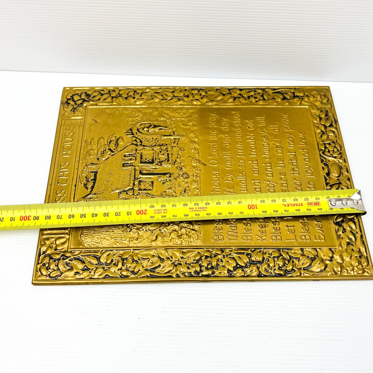 Pressed brass metal “Bless this House” hanging sign