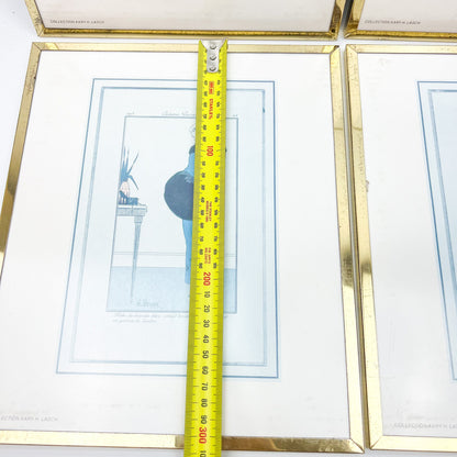Vintage prints of ladies in elegant clothing brass frames set of 4