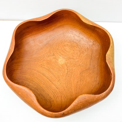 Large wooden serving bowl with ripple Wave edge