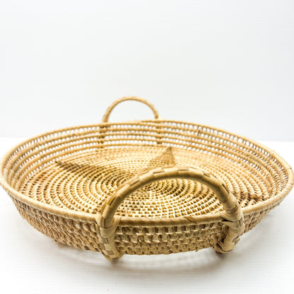 Woven Seagrass round tray with two handles