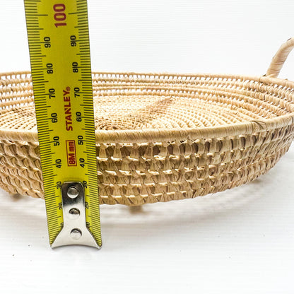 Woven Seagrass round tray with two handles