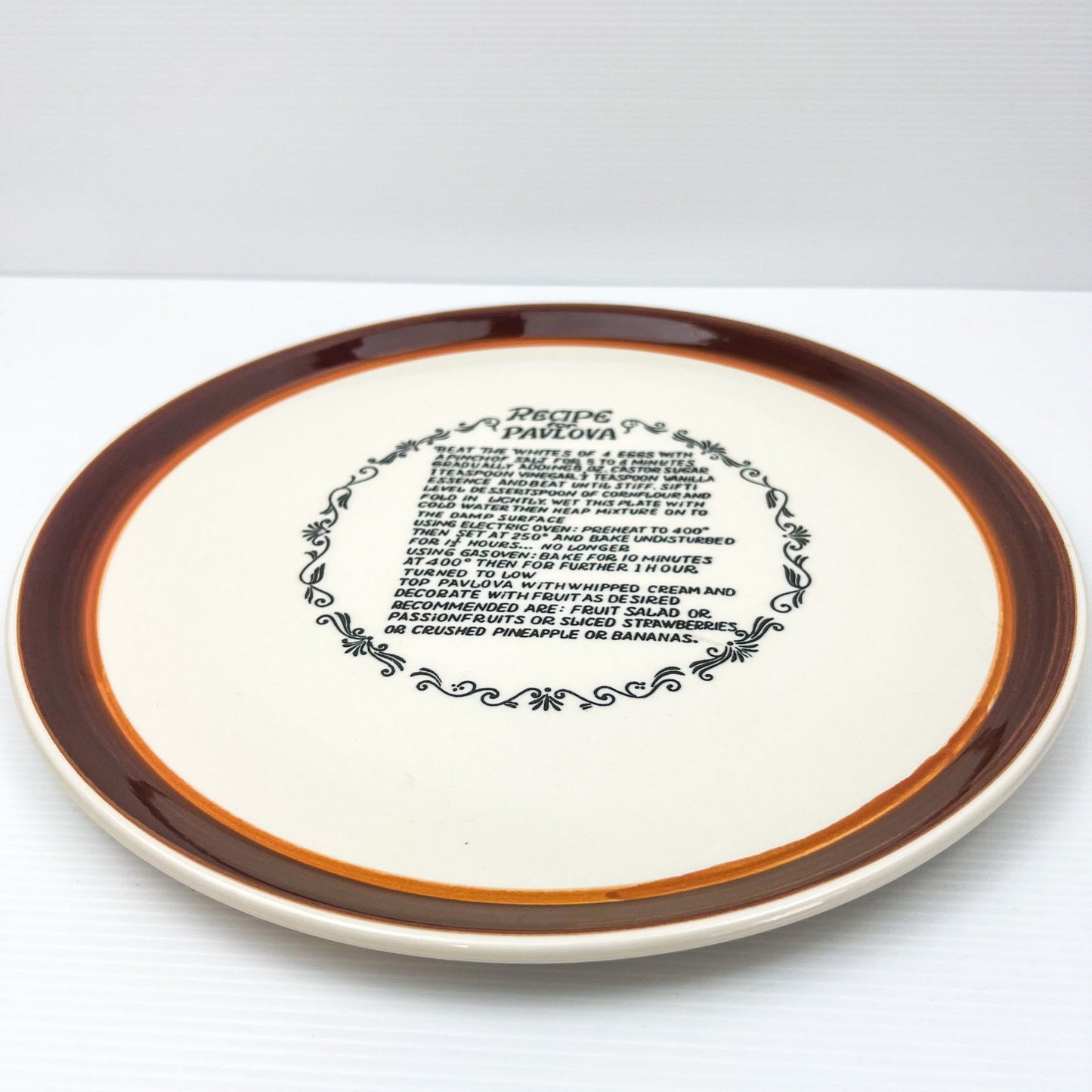 Recipe for Pavlova Plate Brown and Orange stripe - Made in Japan