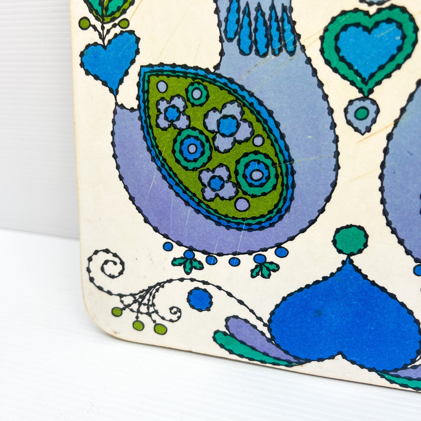 Retro blue bird patterned serving tray board