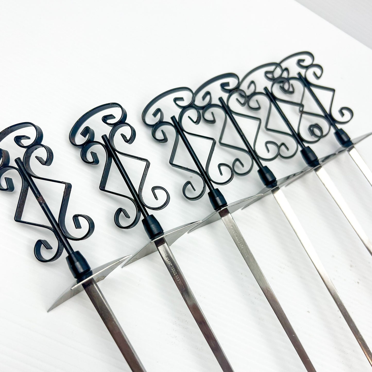 Black ornate handle retro fondue fork spikes set of 6 - made in Japan