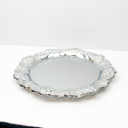 Chrome silver metal Melbourne novelty drink tray with ornate border - Made in Hong Kong