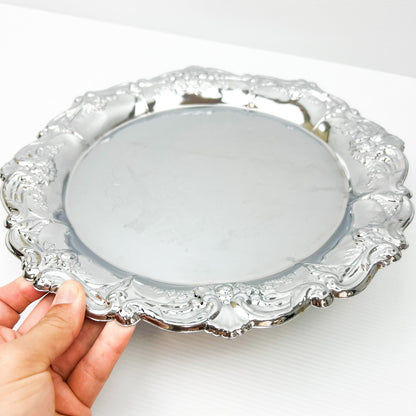 Chrome silver metal Melbourne novelty drink tray with ornate border - Made in Hong Kong
