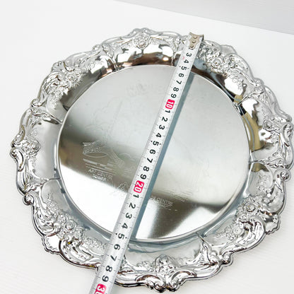 Chrome silver metal Melbourne novelty drink tray with ornate border - Made in Hong Kong