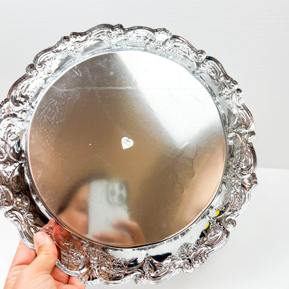 Chrome silver metal Melbourne novelty drink tray with ornate border - Made in Hong Kong