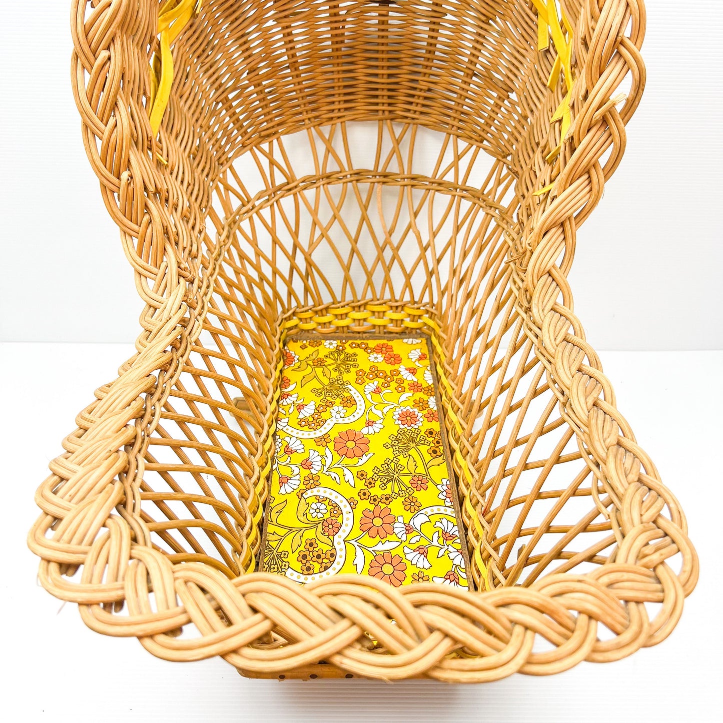 Vintage cane dolls rocking basket bassinet