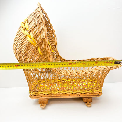 Vintage cane dolls rocking basket bassinet