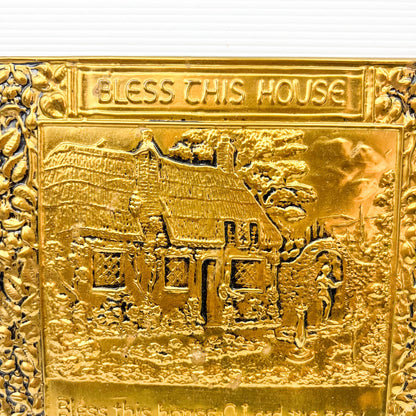 Pressed brass metal “Bless this House” hanging sign