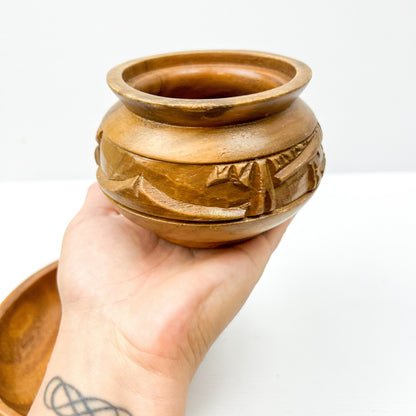 Wooden carved bowl set of 2