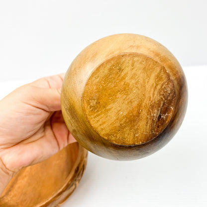 Wooden carved bowl set of 2